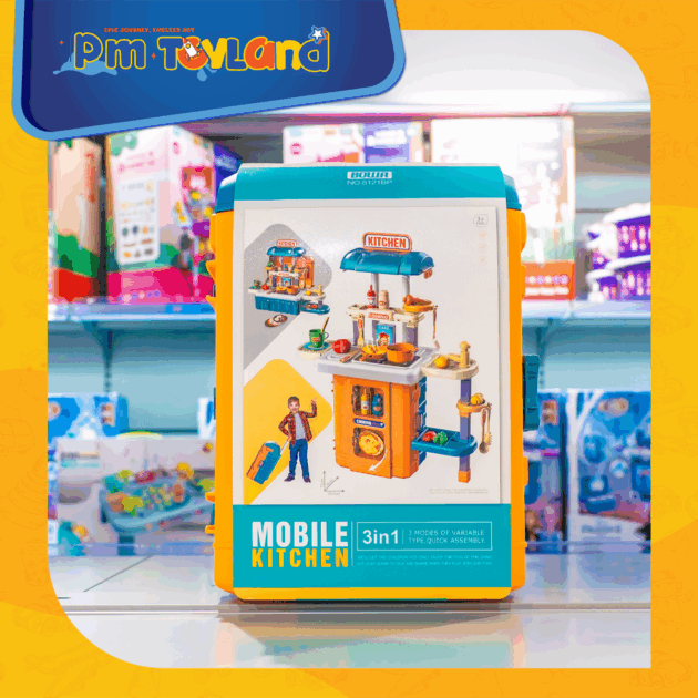 3-in-1 Unisex Kitchen Trolley Plastic Toy Set Kids Pretend Play Cooking Table