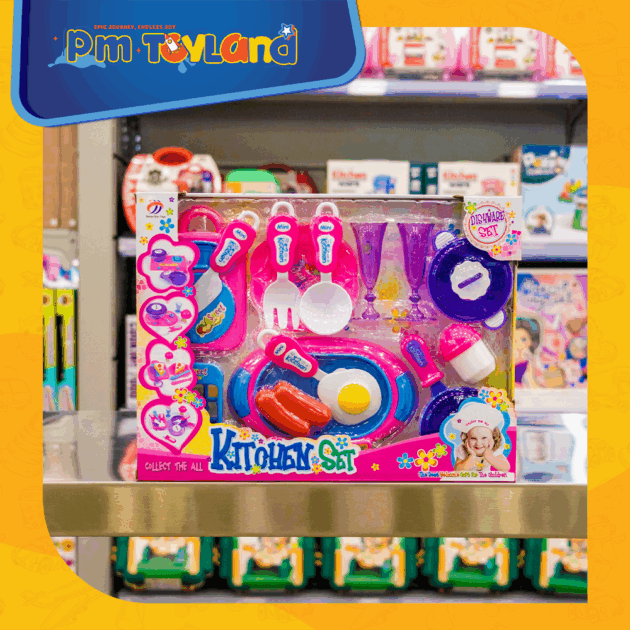 Kids Kitchen set with Pink Digital Led Pipe Watch Bracelet(14-Pieces)