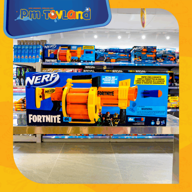 Nerf Fortnite GL Rocket-Firing Blaster -- 6-Rocket Drum, Pump-To-Fire -- Includes 6 Official Nerf Rockets