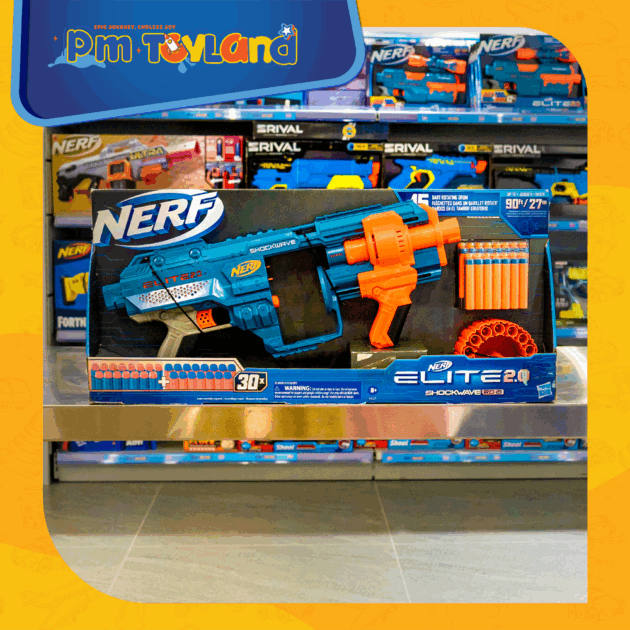 Nerf Elite 2.0 Shockwave RD-15 Blaster, 30 Nerf Darts, 15-Dart Rotating Drum, Customizing Capabilities