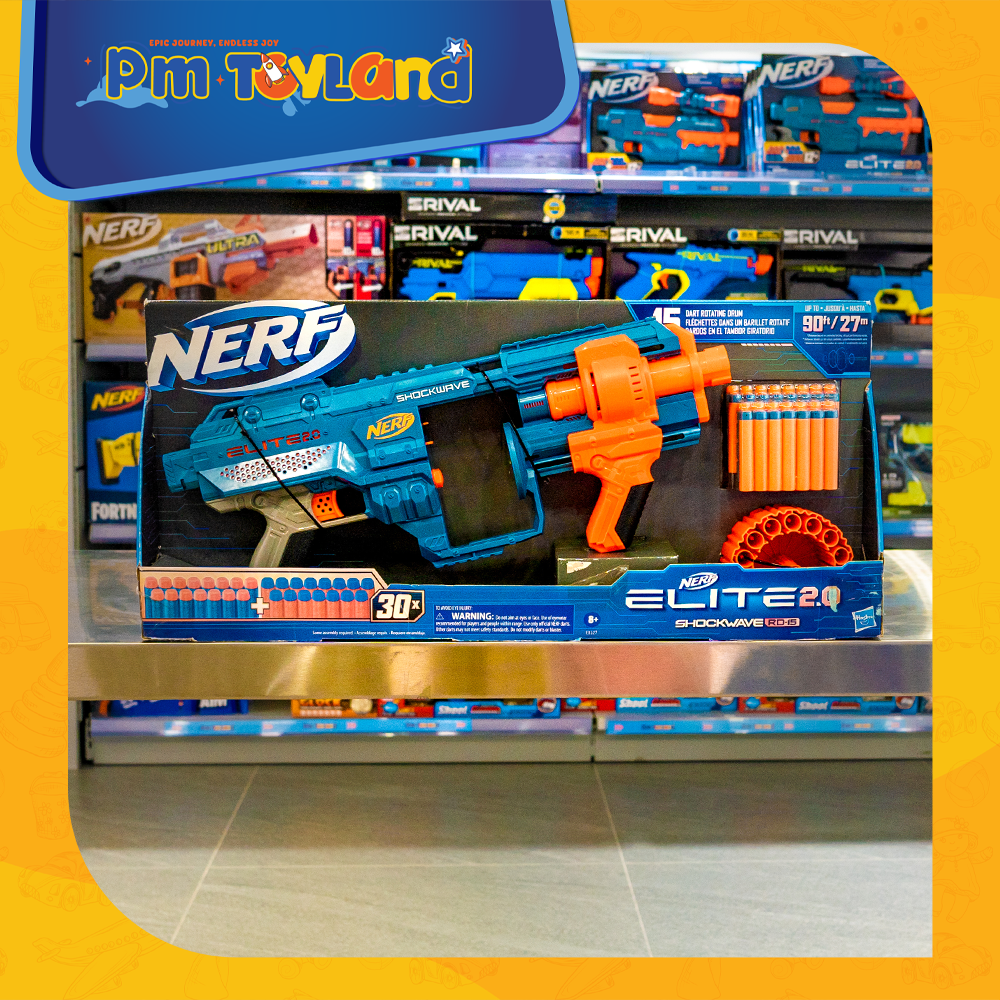 Nerf Elite 2.0 Shockwave RD-15 Blaster, 30 Nerf Darts, 15-Dart Rotating Drum, Customizing Capabilities